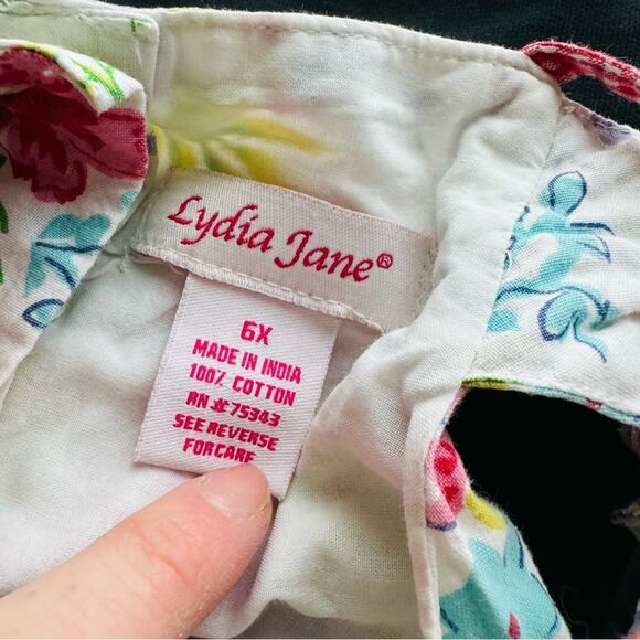 Lydia Jane Red Gingham Floral Patchwork Off the Shoulder Apron Dress kid 6 - Picture 8 of 9